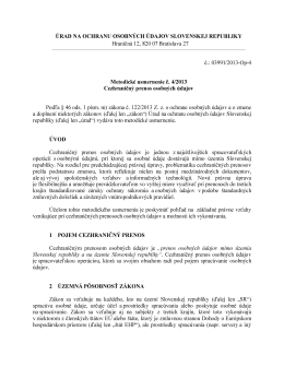 Metodick&eacute; usmernenie č. 4/2013 Cezhraničn&yacute; prenos osobn&yacute;ch