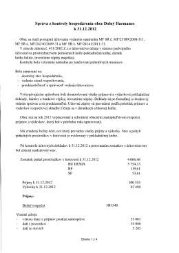 Spr&aacute;va z kontroly hospod&aacute;renia obce Doln&yacute; Harmanec