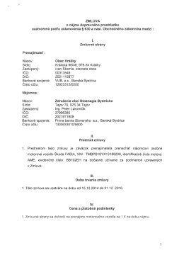 ZMLUVA o nájme dopravného prostriedku uzatvorená