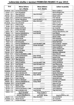 Lektorská služba v mesiaci FEBRUÁR+MAREC+V.noc