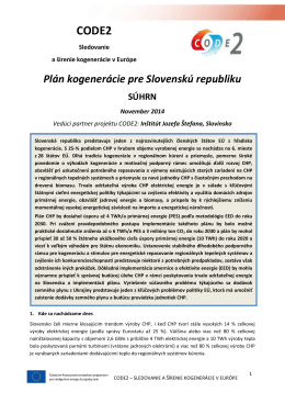 Plán kogenerácie pre Slovenskú republiku SÚHRN