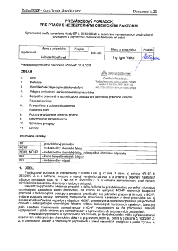 I PREV&Aacute;Dzkov&Yacute; PORIADOK, PRE PRAcU s