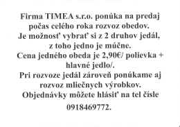 Firma T IMEA s.r.o. ponúka I