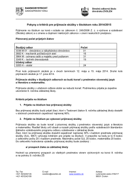 Kritériá pre prijatie na štúdium v školskom roku 2014-2015
