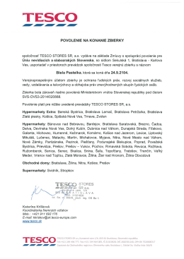 TESCO povolenie - Únia nevidiacich a slabozrakých Slovenska
