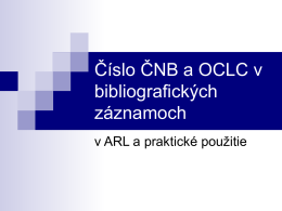 Číslo ČNB a OCLC v bibliografických záznamoch
