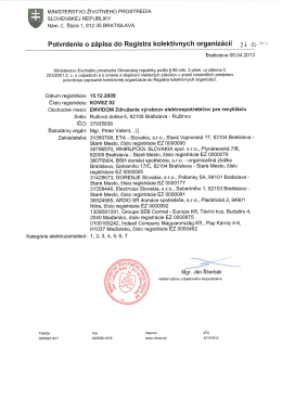Potvrdenie o zápise do Registra kolektívnych organizácií