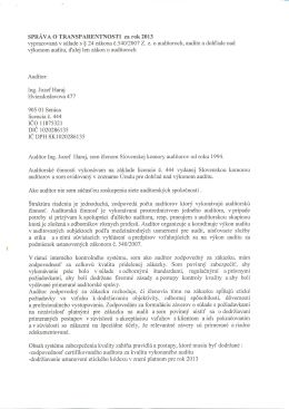 Správa o transparentnosti za rok 2013