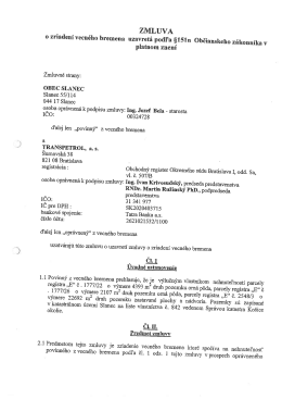 ZMLUVA o zriadení vecného bremena uzavretá podľa