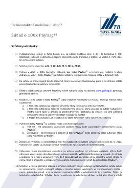 Súťaž o 100x PayBagTB - Inovácie Tatra banky