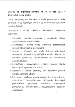 Okruhy na prijímacie konanie zo SJL na rok 2014 -