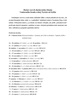 Ročný rozvrh duchovného čítania Vnútorného hradu svätej