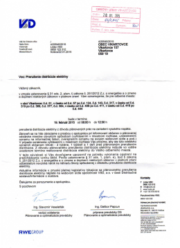 Odst&aacute;vka elektrickej energie 19.2.2015