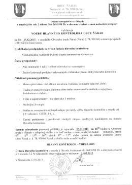 vyhlasuje v VOĽBU HLAVNÉHo KoNTRoLÓRA OBCE NÁRAD