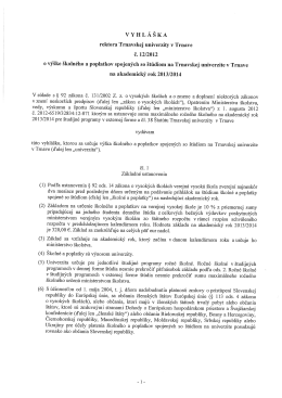 Vyhláška rektora TU v Trnave č. 12/2012 o výške školného a
