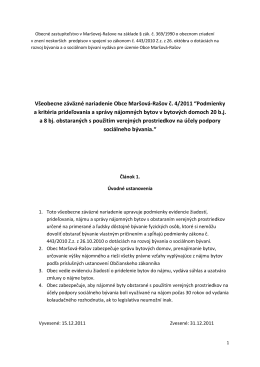 VZN č. 4/2011 Podmienky a kritéria prideľovania a správy