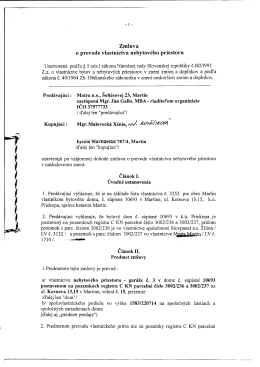 Zmluva O prevode vlastníctva nebytového priestoru
