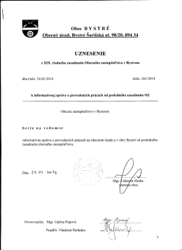 Uznesenia z XIX. zasadnutia OZ