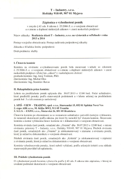 Zápisnica o vyhodnotení ponúk v zmysle § 42 ods. 8 - T