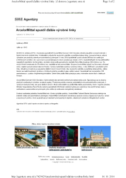 ArcelorMittal spustil ďalšie výrobné linky