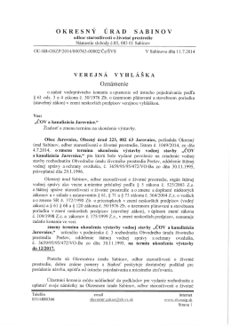 Verejná vyhláška ČOV a kanalizácia