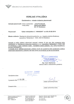 V vŠEOBEcNA zDRAvOTNA POISTOVNA vEREJNÁ vYH LÁŠKA