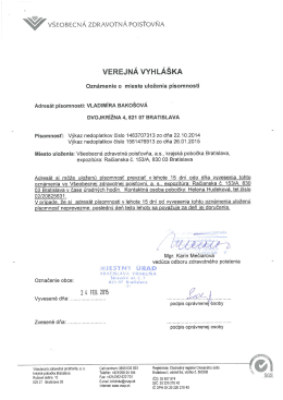 Z&aacute;sielka pre : Vladim&iacute;ra Bako&scaron;ov&aacute;