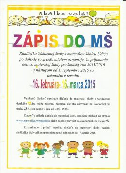Zápis detí do Materskej školy pre školský rok 2015