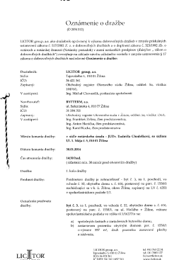 1. Oznam o dražbe bytu na Hollého č.616