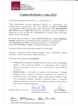 Výplata dividendy v roku 2014