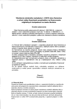 VZN č. 2 2015 obce Kamenica o určení výšky finančných