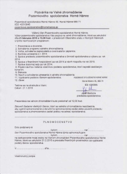 Pozv&aacute;nka na valn&eacute; zhromaždenie Pozemkov&eacute;ho spoločenstva