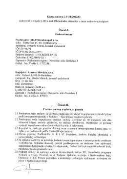 Kúpna zmluva č. VOT/2012/02 uzatvorená v zmysle § 409 a nasl