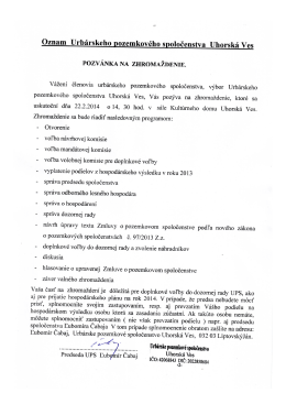 Oznam Urbárskeho pozemkového spoločenstva Uhorská Ves