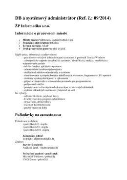 DB a systémový administrátor (Ref. č.: 09/2014)