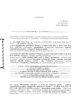 Notarska z&aacute;pisnica - Pozemkov&eacute; spoločenstvo Mo&scaron;nica