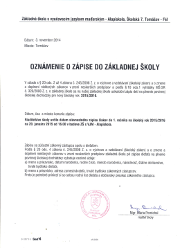 ozNÁMENIE o zÁPlsE Do zÁKLADNEJ ŠKOLY