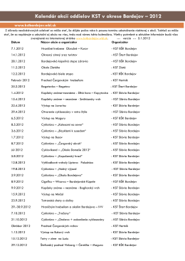 Kalendár akcií oddielov KST v okrese Bardejov – 2012