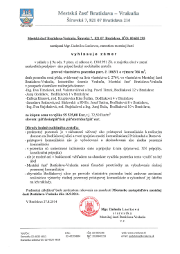 Vyhlásenie zámeru na prevod vlastníctva pozemku parc. č