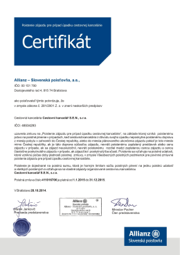 Certifikát - Cestovní kancelář SEN