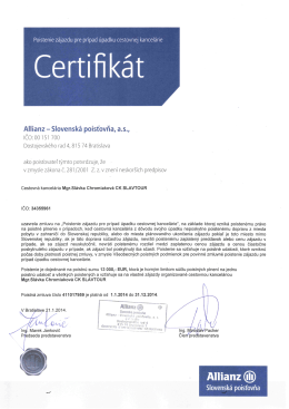 Certifikát k poistnej zmluve