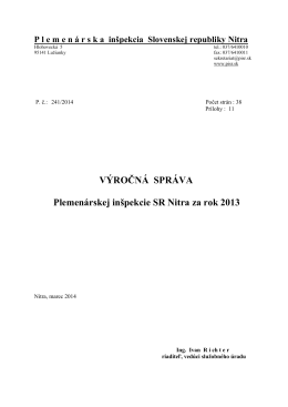 Výročná správa 2013 - Plemenárska inšpekcia Slovenskej republiky