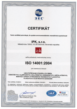 Certifikát ISO 14001:2004