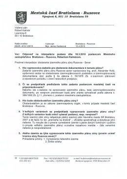 Odpoveď na interpel&aacute;ciu p.Kalm&aacute;ra z 18032010
