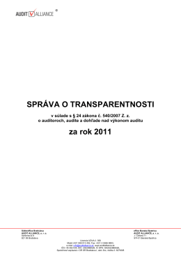 SPRÁVA O TRANSPARENTNOSTI za rok 2011