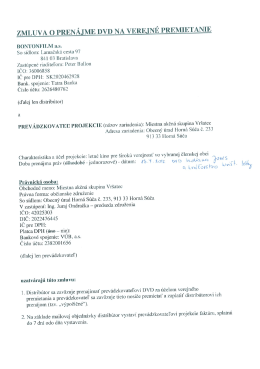 zmluva o pren&aacute;jme dvd na verejn&eacute; premietanie
