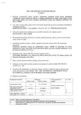 SK VYHLÁSENłE O PARAMETROCH C.3/2013