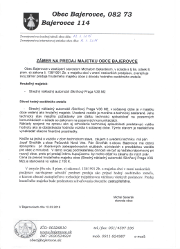 Zámer na predaj majetku obce Bajerovce