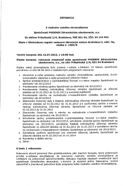Z&aacute;pisnica z valn&eacute;ho zhromaždenia zo dňa 17.07.2013