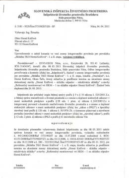 sLOvENsKÁ INŠPEKCIA ŽIvoTNĚHO PROSTREDIA